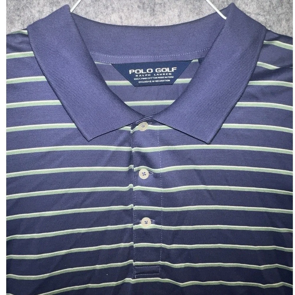 Ralph‎ Lauren Shirt Men's 2XL Purple Polo Golf Performance Striped Pima Cotton